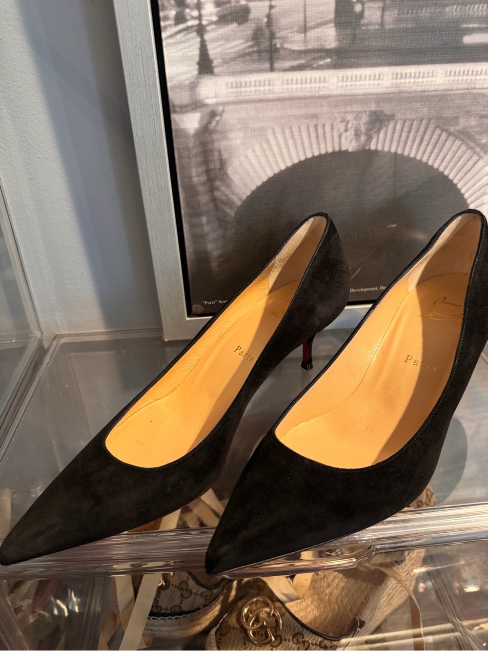 Christian Louboutin Women’s Black Suede Pointed Toe Pumps Red Sole US 8